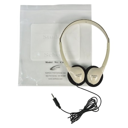 Califone CA-2 Lightweight On-Ear Stereo Headphones with Resealable Storage Bag, 3.5mm Plug, Beige, Each CA-2